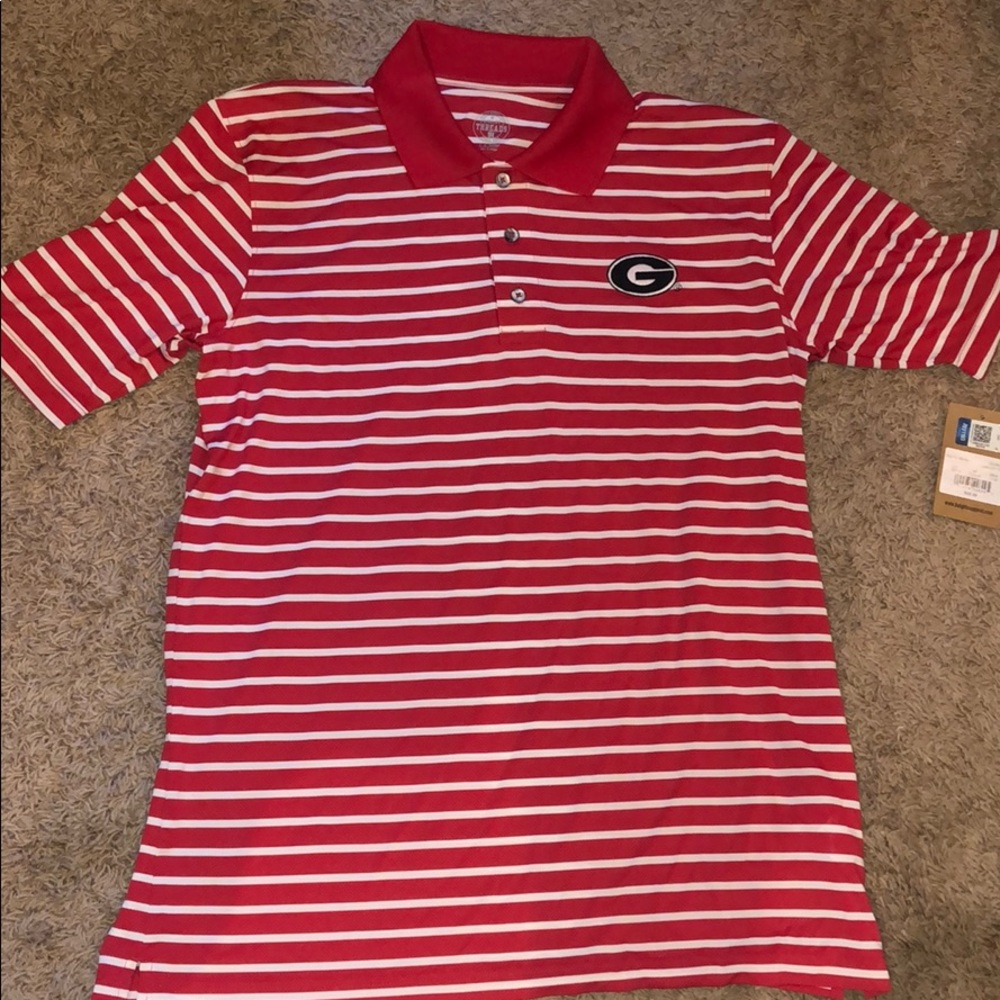 Men’s red/white stripe UGA polo, size large